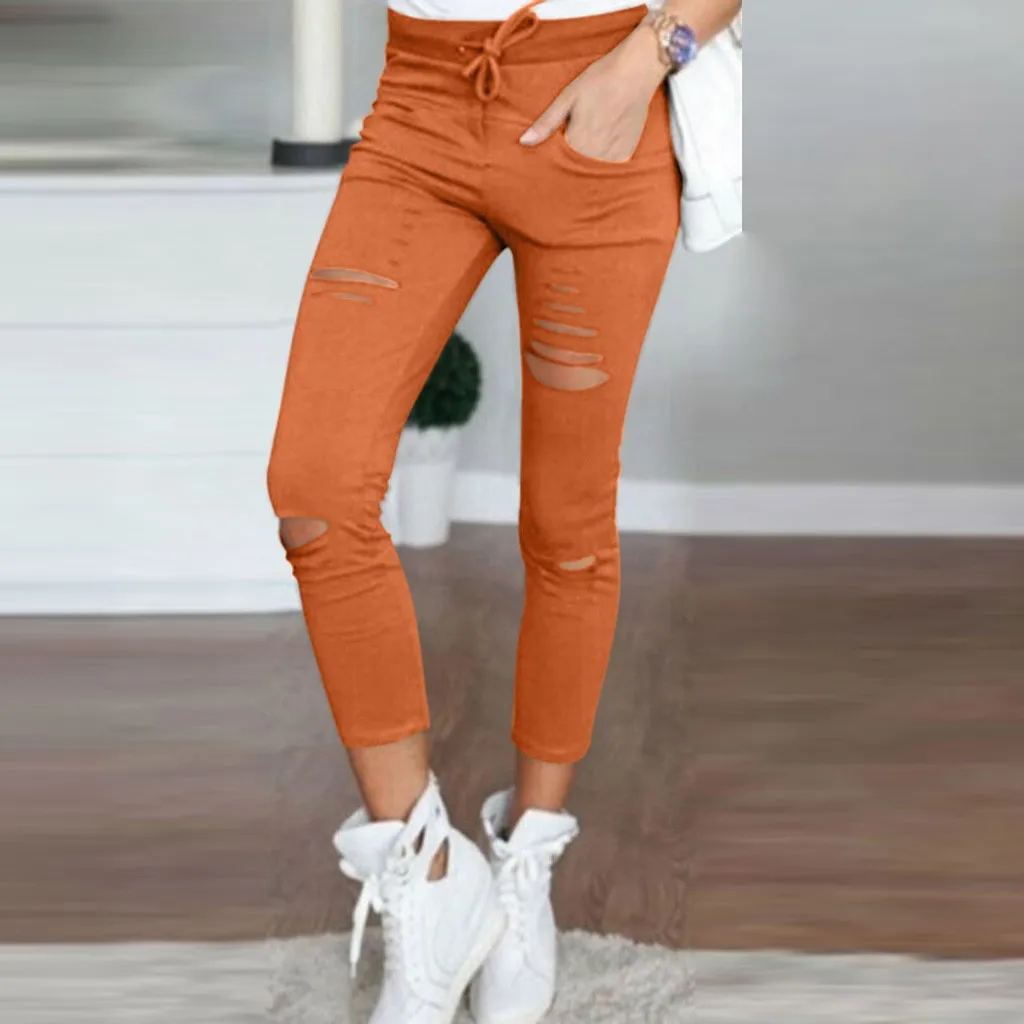 Women High Waist Stretch Slim Pants Women's Pants Streetwear Orange Stretch Trousers For Women Slim Leggings Female 2