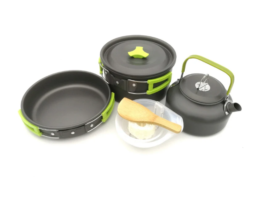 Набор посуды для кемпинга, набор посуды для кемпинга, набор посуды для приготовления пищи, дорожная посуда, столовые приборы, набор для пикника GYH - Цвет: Green Handle