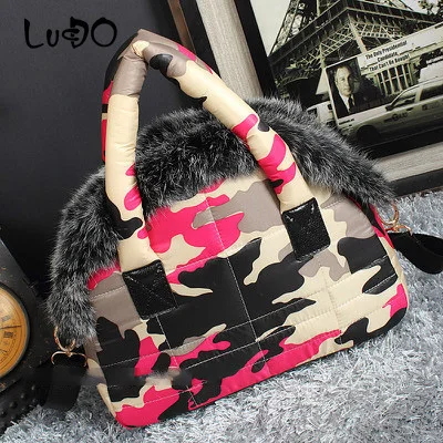 LUCDO Brand Luxury Handbag New Winter Woman Warm Space Cotton Shell Bags Designer Rabbit Fur Bag Ladies Jacket Shoulder Bag