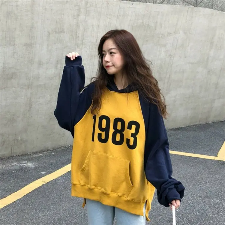 Новинка осени, Корейская толстовка с капюшоном Ulzzang Harajuku, Женская Повседневная Толстовка с капюшоном и принтом, Женский Топ с длинным рукавом
