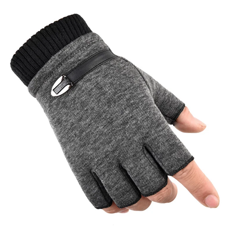 Men's Black Rivet Punk Half Finger Leather Gloves