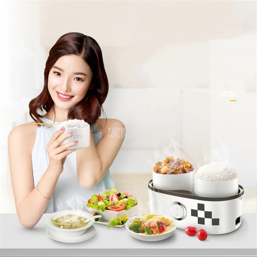 250W 1L Double Ceramic Tank Portable Electric Heating Lunch Box Rice Cooker Food Warm Heater Stewing Soup Cooking Congee Machine