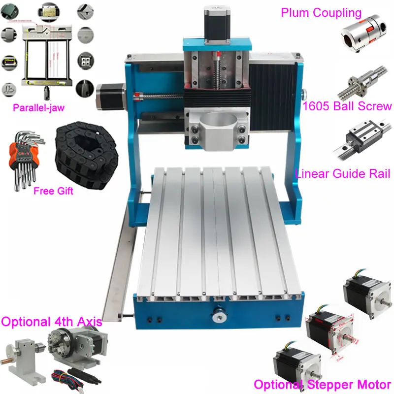 

DIY 4 Axis CNC Frame Kit 3040L Linear Guideway Rail Type CNC 3040 Frame with NEMA 23 Stepper Motor 80MM Spindle Motor Bracket