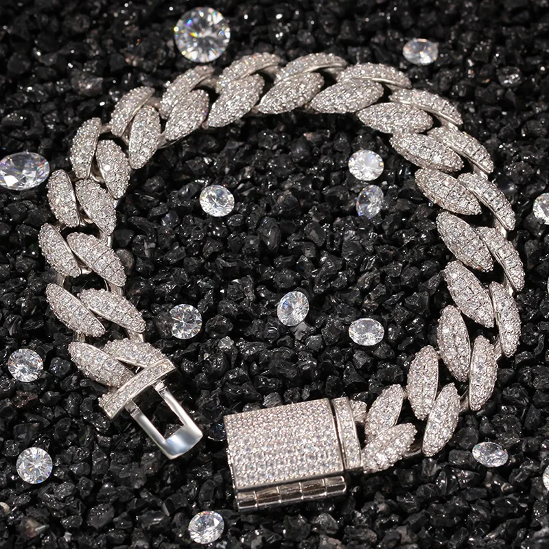 

Hip Hop 3 Rows CZ Stone Paved Bling Iced Out 12mm Solid Round Cuban Link Chain Bangles Bracelets for Men Rapper Jewelry