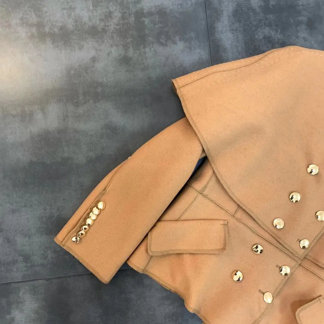 new autumn lapel long sleeve double-breasted cloak jacket female