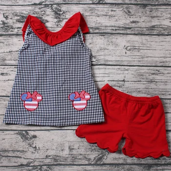 

4th of July Summer Baby Kids Girls Toddler Embroidery Cartoon Mouse Top Vest+Shorts 2Pcs Sets Outfits Clothes Girl's Sunsuits