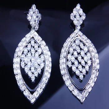 

StoneFans Long Cubic Zirconia Drop Earrings Wedding Dangle Jewelry for Women Fashion Elegant Vintage Dressy Earrings Charm Style
