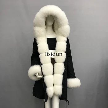 Gßnstig LISIDUN 2019 Echtpelz Parka Frauen Winter Jacke Natur Splitter Fuchs Pelz Mit Kapuze Mäntel Echt Kaninchen Pelz Futter Jacke Weibliche Pelz Mantel