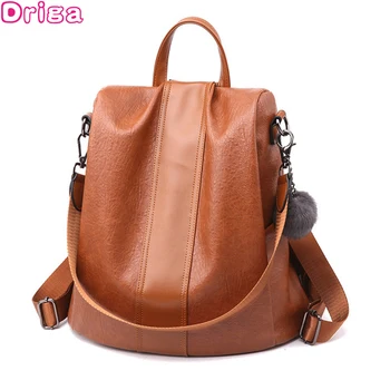 

DRIGA Driga High Quality Anti-thief Leather Women Backpack Large Capacity Fur Ball School Bag for Teenager girls travel backpack
