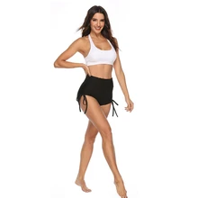 Женские ребристые Бесшовные Фитнес-Спорт Шорты Для Йоги боковой шнурок регулируемая длина тренировки шорты