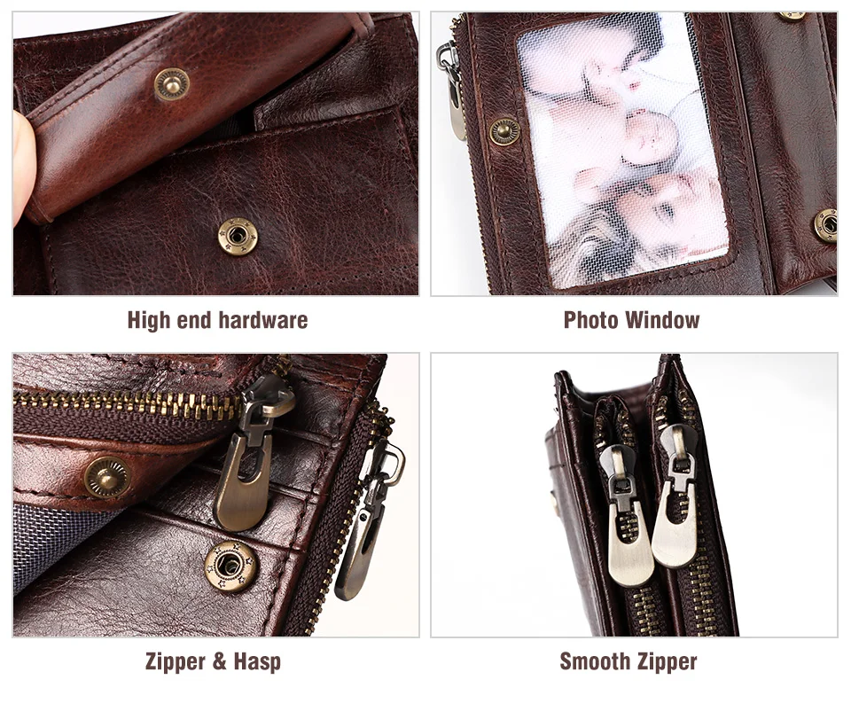 KAVIS Free Engraving RFID Men Wallets Cow Leather Bifold Hasp Vintage Short Male Purse Coin Pouch Multi-functional Cards Wallet