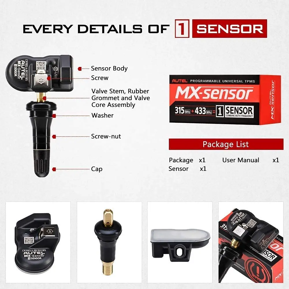 4PCS Autel MX-Sensor Rubber Dual Frequency 315mhz & 433mhz 2in1 Tire Pressure Sensor Winter Tire Exchange TPMS Sensors Tool