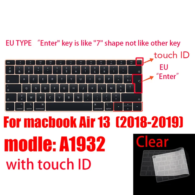 Keyboard cover for Apple Macbook pro13/16/15 Air13 inch All series Laptop silicone Case Transparent Clear Protecter film EU/US B