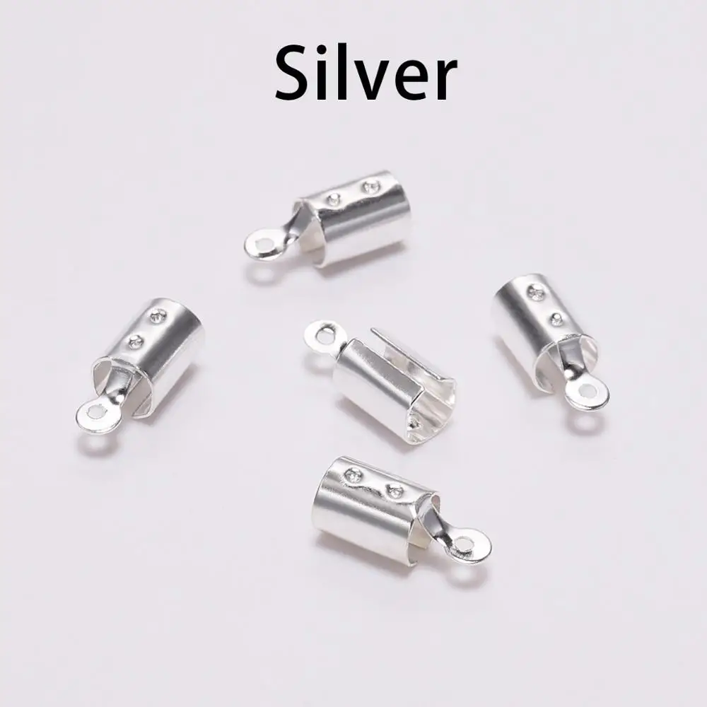 Rhodium 100 шт./лот 5*12 мм сгибается через обжимной шнур концевые наконечники кожаной застежки наконечник для самостоятельного изготовления ювелирных изделий соединитель для браслета, ожерелья - Цвет: Rhodium