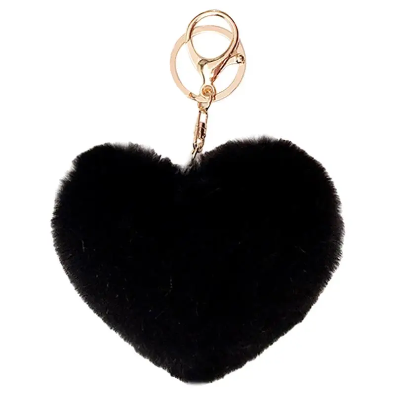 12 Pieces Colored Pom Pom Keychain Bulk Heart Fluffy Fur Puff Ball