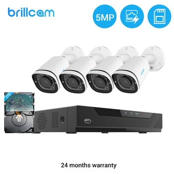 

Brillcam 5MP Security Camera System (1PCS 5MP 8CH PoE NVR, 4PCS 5MP IP Cameras) Smart Detection AI Surveillance Video Recorder