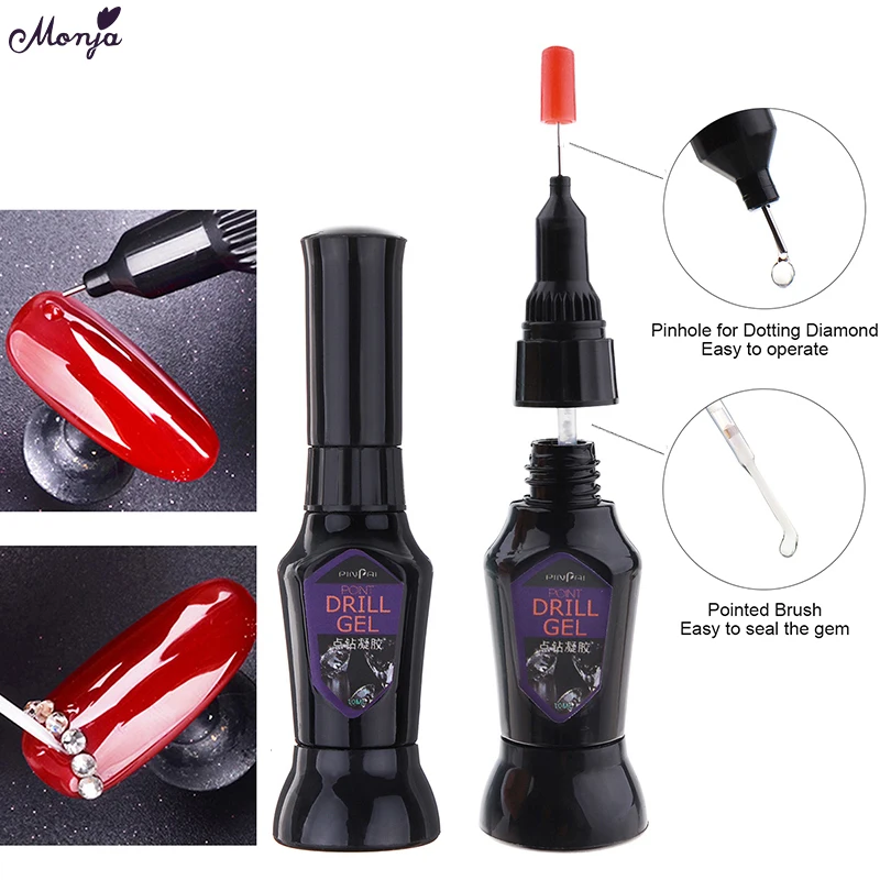Monja 10ml Nail Art Tips UV Clear Point Drill Gel Acrylic Rhinestone Dotting Glue Needle Brush Manicure Decoration Adhesive | Красота и