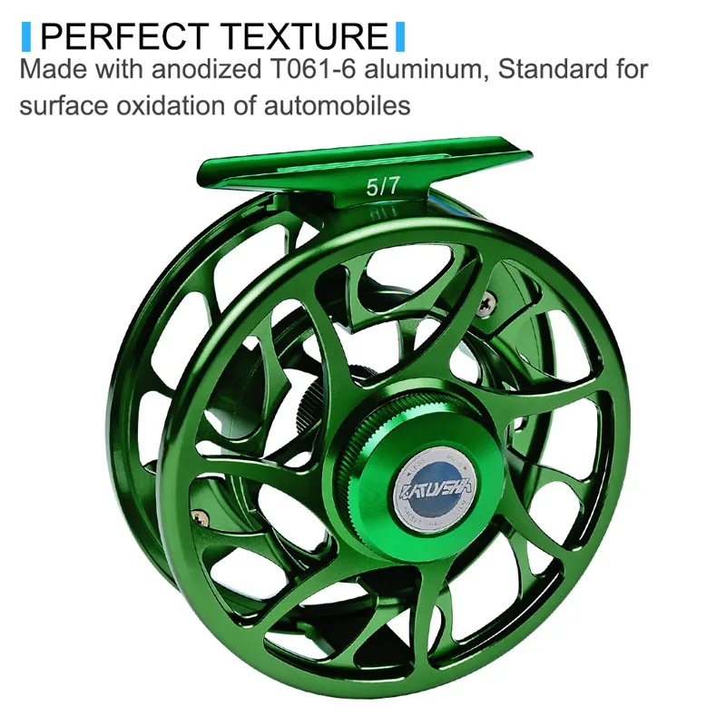 

CNC Machine Cut Large Arbor Die Casting Aluminum Fly Reel3+1 BB Fly Fishing Wheel Green Color Fly Fishing Reel