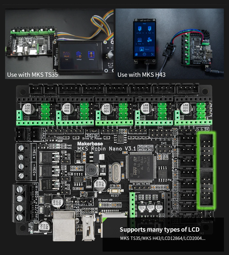 makerbase mks robin nano placa de controle da impressora tft tela toque compatível com