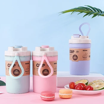 

500ml Portable Eco-friendly Bamboo Fiber Double-layer Sealed Thermal Cup Coffee Tea Cups Travel Water Soup Bottle With Spoon