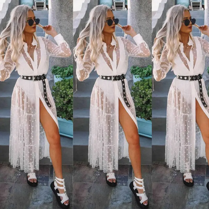 

Women See Through Cover Up Bikini Swimwear Long Sleeve Dress Cover Ups Swimsuit