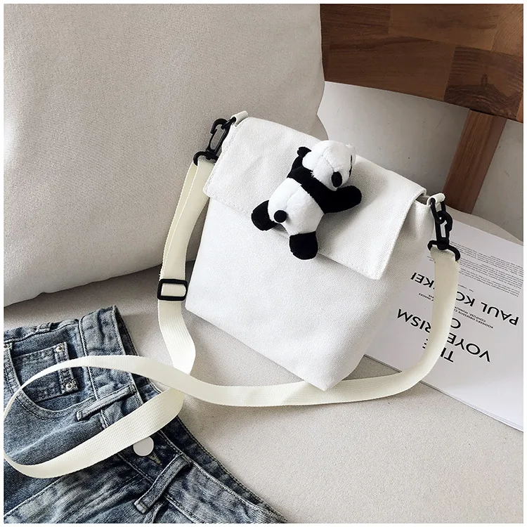 New Style INS Simple Literature And Art College Style Cross-body GIRL'S MORI Series Canvas Bag Fashion Red Panda Accessorie