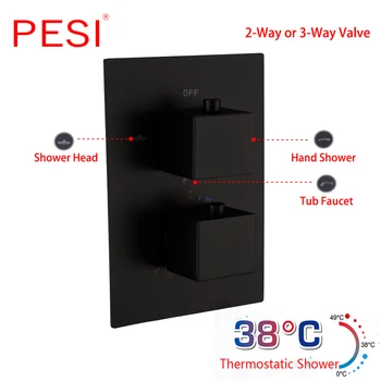 

Thermostatic Shower Faucet Mixing Valve 2 or 3 Ways Concealed Easy-mount Box Matte Black Brass Concealed Valve Control Diverter.