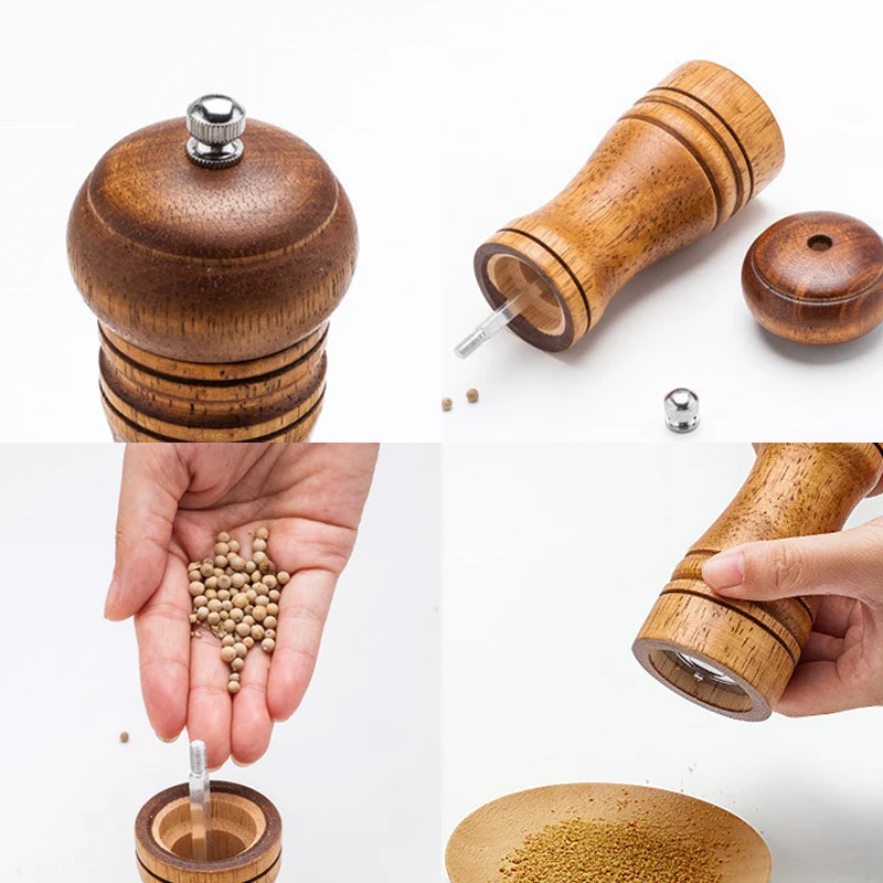 High Quality 1PC 5" 8" 10" Adjustable Pepper Mills Ceramic Grinder Kitchen Tools Solid Wood Hot Pepper Mill