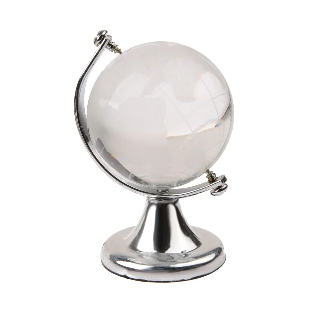 Silver Stand Crystal World Globe Wedding Paperweight Vastu Feng Shui Decor