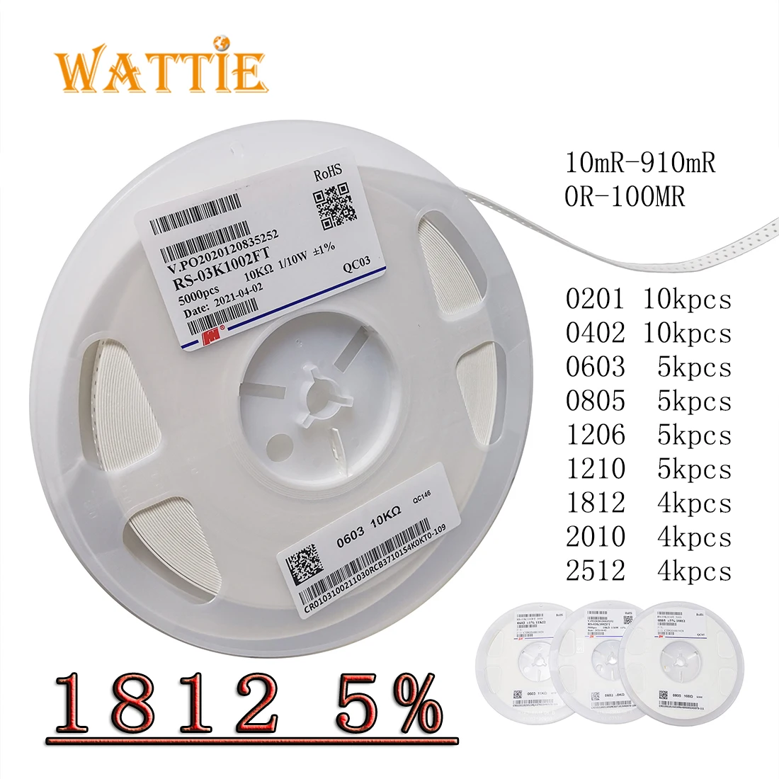 1812 5% smd resistor 4000pcs/real  0R 1R 1.1R 1.2R 1.3R 1.5R 1.6R 1.8R 2R 2.2R 2.4R 2.7R 3R 3.3R 3.6R 3.9R 4.3R 4.7R 5.1R 4532