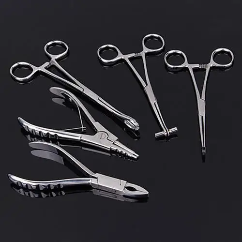 

1Set 316L Stainless Steel Body Ear Lip Piercing Forceps Pliers Needles Lip Nose Disposable Body Piercing Jewelry Tool Set 11.11