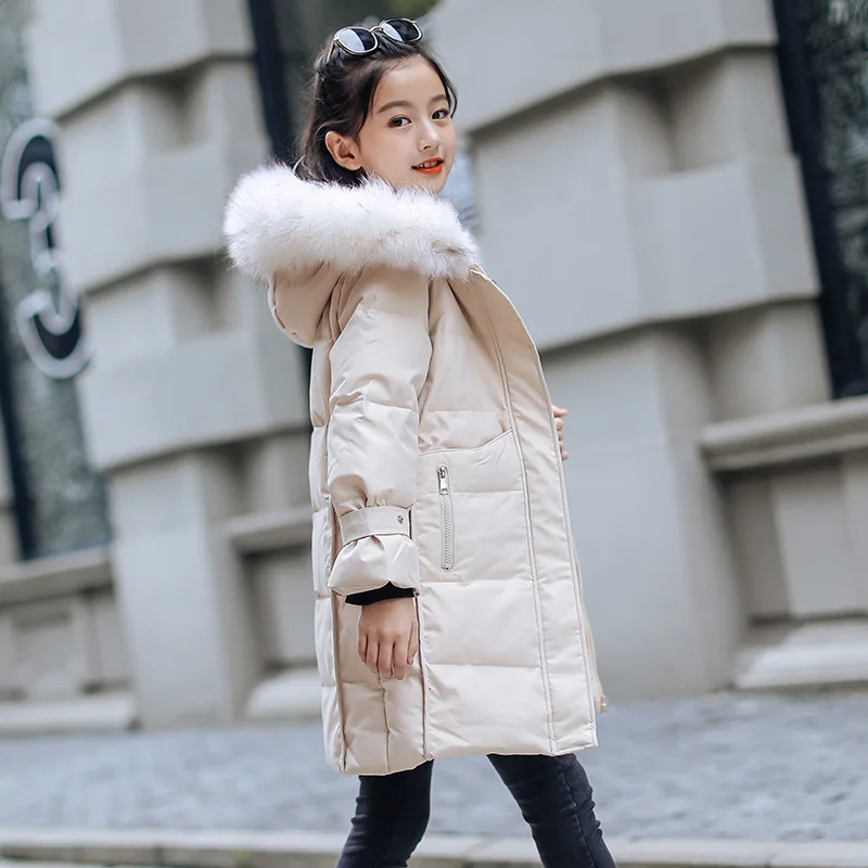 

2019 New Medium and Long Children's Thickened Cotton Jacket Girl's Fashionable Foreign Air Warm Cotton Padded Jacket