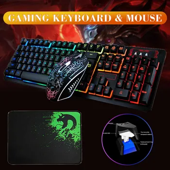 

Pohiks 1pc Rainbow Breathing Backlight 104 Keys Keyboard Mouse Sets USB Wired Gaming Keypad 2400DPI Mice Kit For PC Laptop