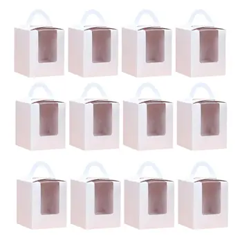 

20 Pcs Handle Cupcake Boxes Containers with PVC Window/Cardboard Insert and Bottom Bracket