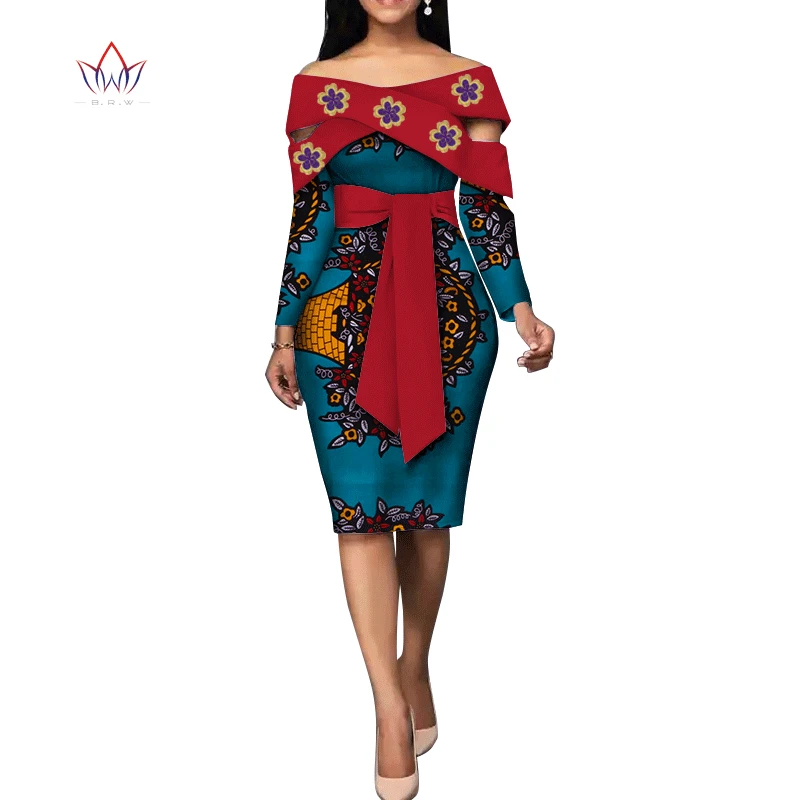Fashion African Dresses for Women Bazin Riche African Print Cotton Midi Dress Sleeveless Bodycon Elegant Party Clothes WY4867