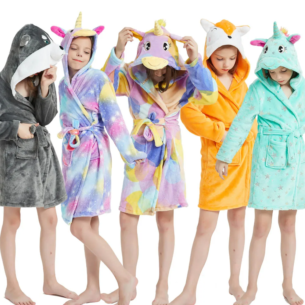 Kigurumi единорог с капюшоном Детские Банные халаты дети звезда Радуга банный халат