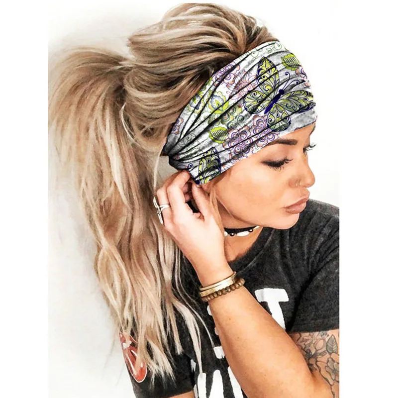 hair bow for ladies Women Hair Bands Headband Bohemian Sports Run Bandage Elastic Girl Wide Headband Print Wide Headwrap Headpiece Hairband Ladies head scarf bandana Hair Accessories