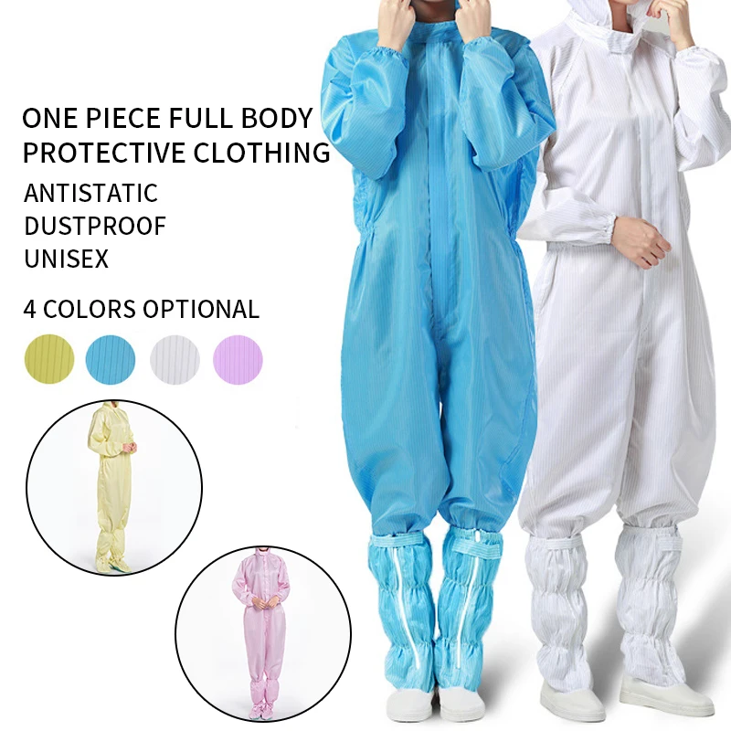 

Protective Work Clothing Anti-static Dustproof Coverall Reusable Protection Suit With Hood And Elastic Wrist