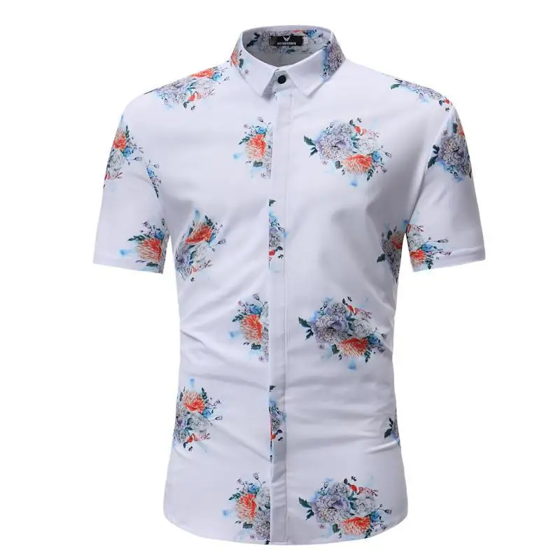 Men Shirt Summer Style Palm Tree Print Beach Hawaiian Shirt Men Casual Short Sleeve Hawaii Shirt Chemise Homme Asian Size 3XL