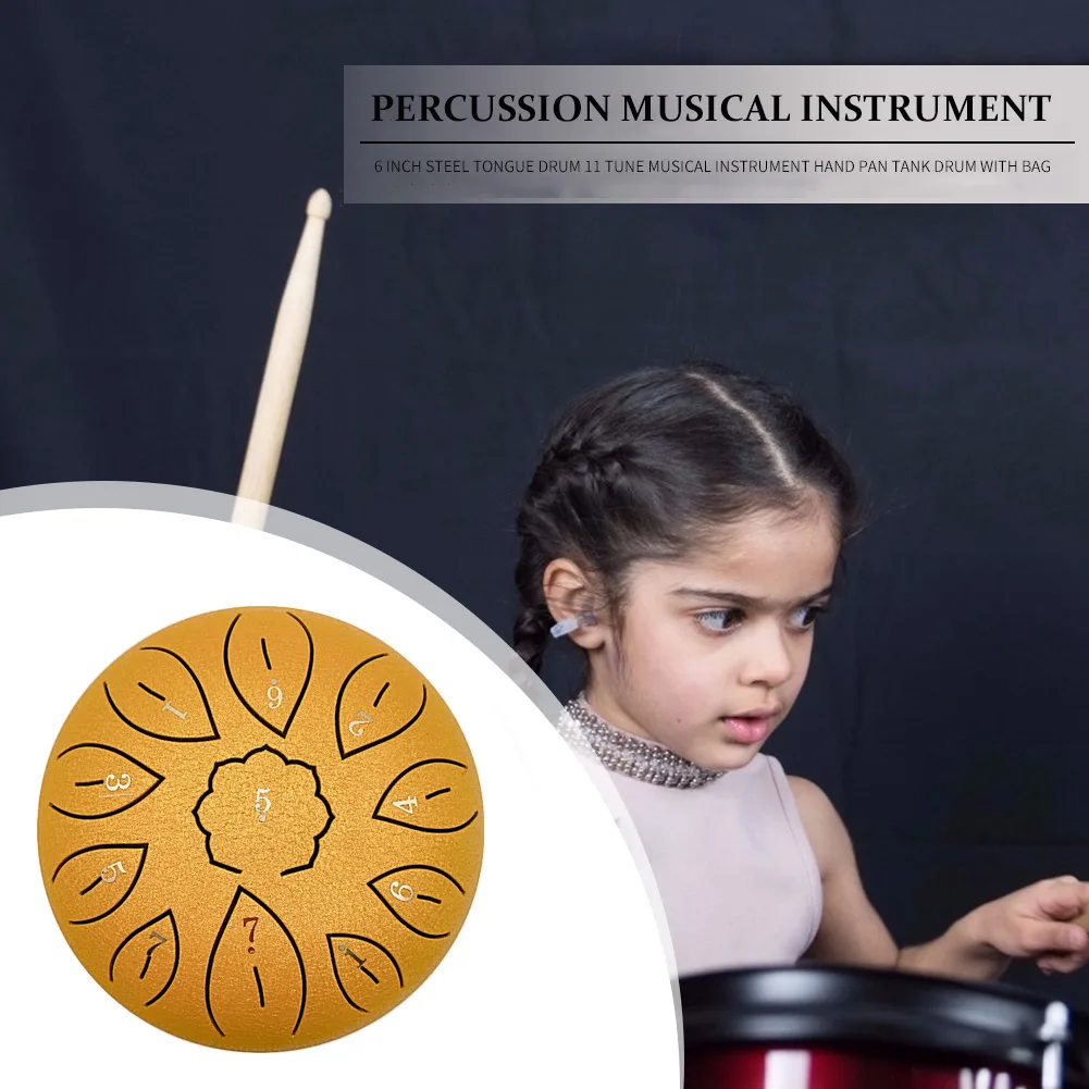 6 inch Mini Drum 11 Tune Tong Drum Percussion Musical Instrument Steel Tongue Drum ith Bag Drumsticks Sticker for Beginner