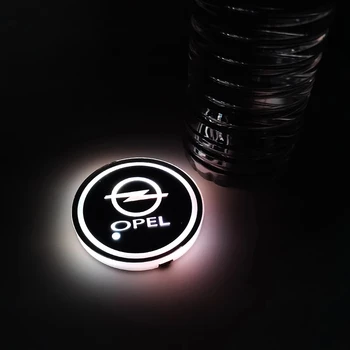 

2PCS LED Car Logo Water Cup Pad For Opel Multicolor Light Auto Cup Holder Mat Coasters Atmosphere Decor Car Accessories