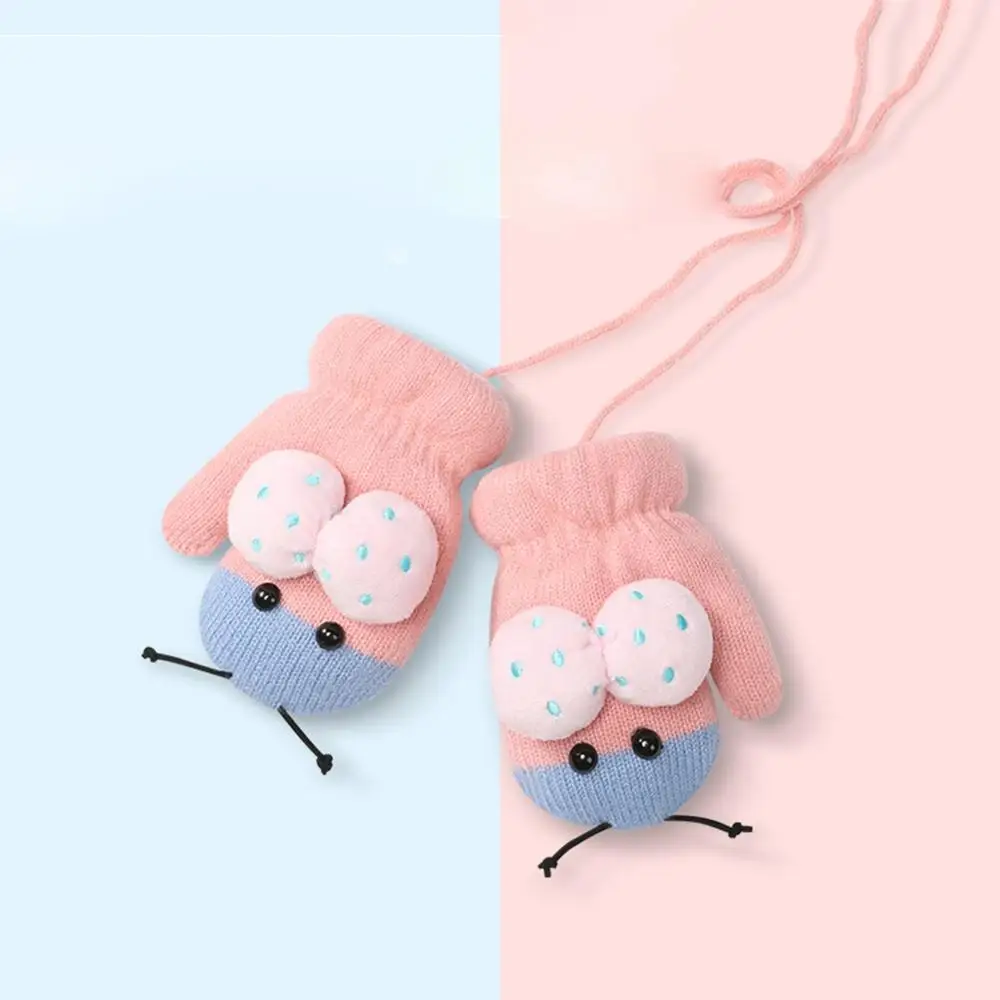 

Kids Knitted Mittens Winter Ladybug Shape Soft Breathable Thermal Gloves Neck Hanging Handwear For Baby Boys Girls
