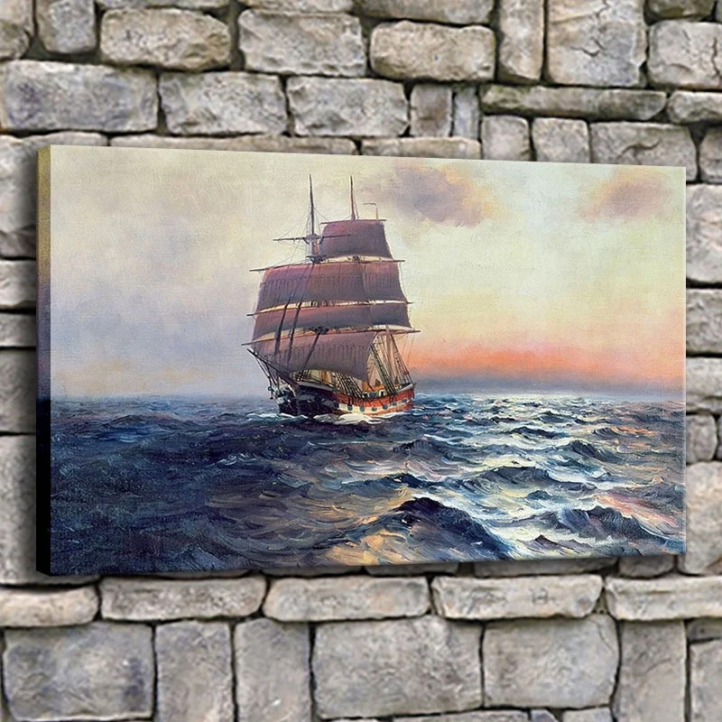 

1 Piece Sailing Ship At Sea Pictures Living Room Prints Sailboat Wave Seascape Poster Home Decor Canvas Painting Pictures