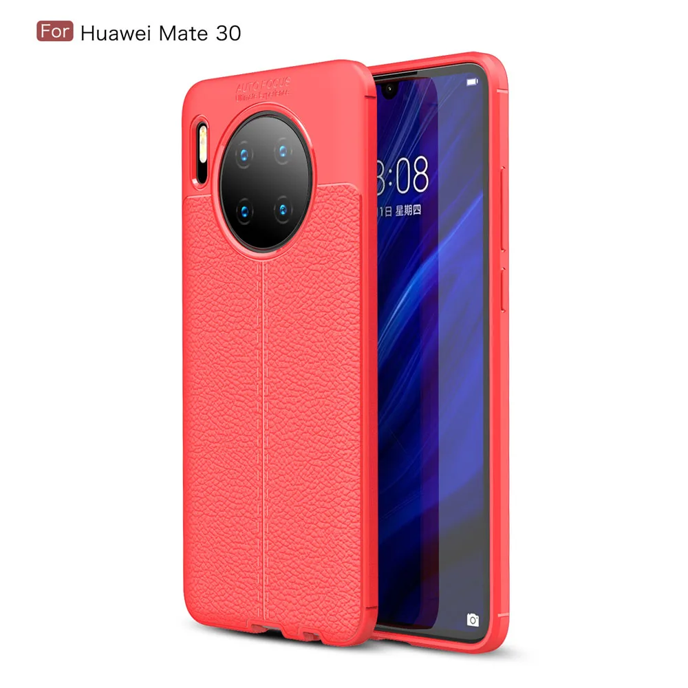 Кожаный чехол для huawei mate 30 mate 30 Pro, чехол, мягкий силиконовый бампер, чехол для телефона, чехол для huawei mate 30 Pro 20 Lite - Цвет: Красный