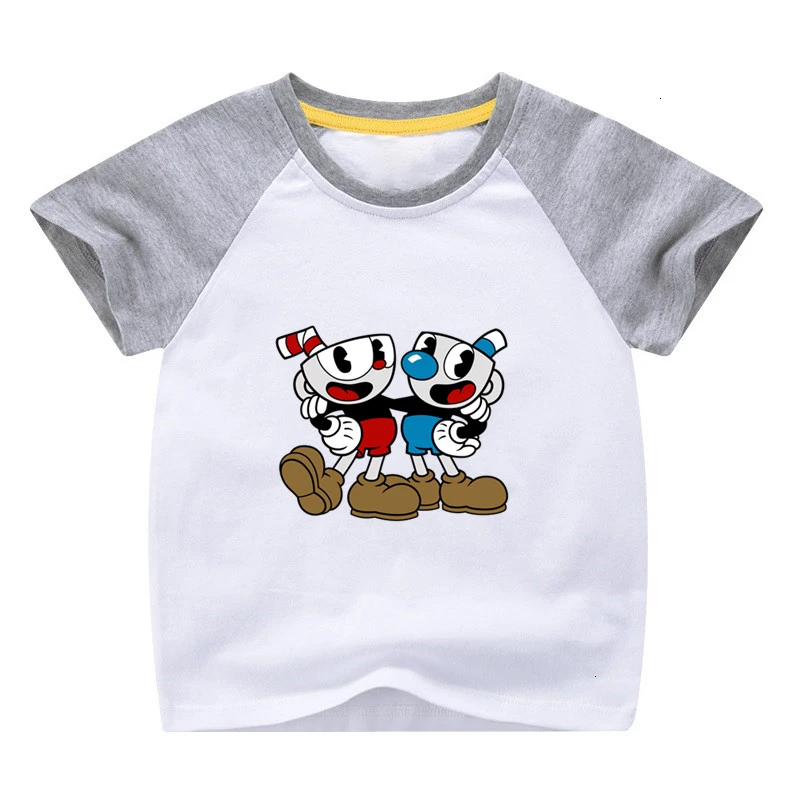 Одежда для малышей Летняя игра Cuphead/забавная комбинированная цветная футболка для девочек детские топы с круглым вырезом, Детская футболка с героями мультфильмов - Color: as picture