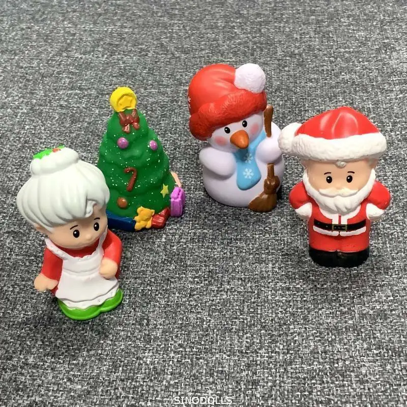 Lot 4Pcs Fisher Little Christmas mini People Santa Claus Snowman Xmas Tree figure Doll toys child kid gift