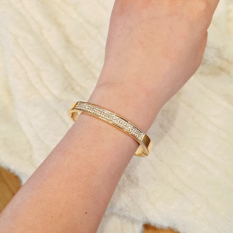 Bangle Bracelet Crystal Bracelets Crystal Cuff Bangles Bracelets For Women Gold Color Simple Femal Opening Bangles Wedding Jewelry Accessories