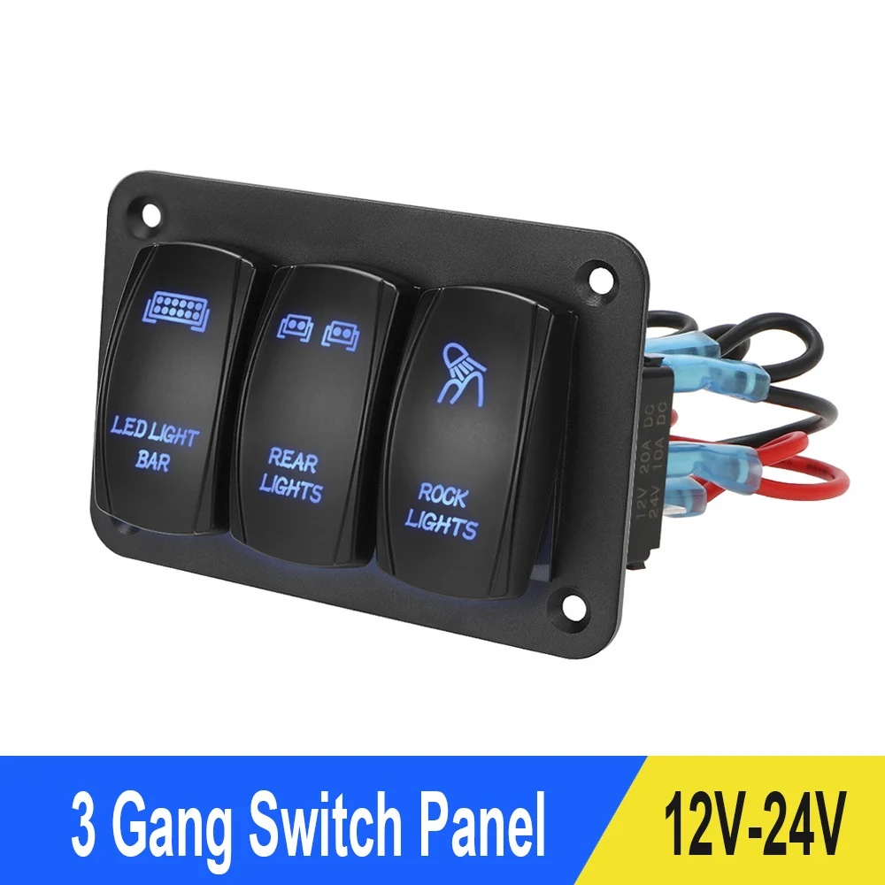 12v/24v 3 Gang Switch Panel For Car Rv Truck Marine Caravan Atv Utv