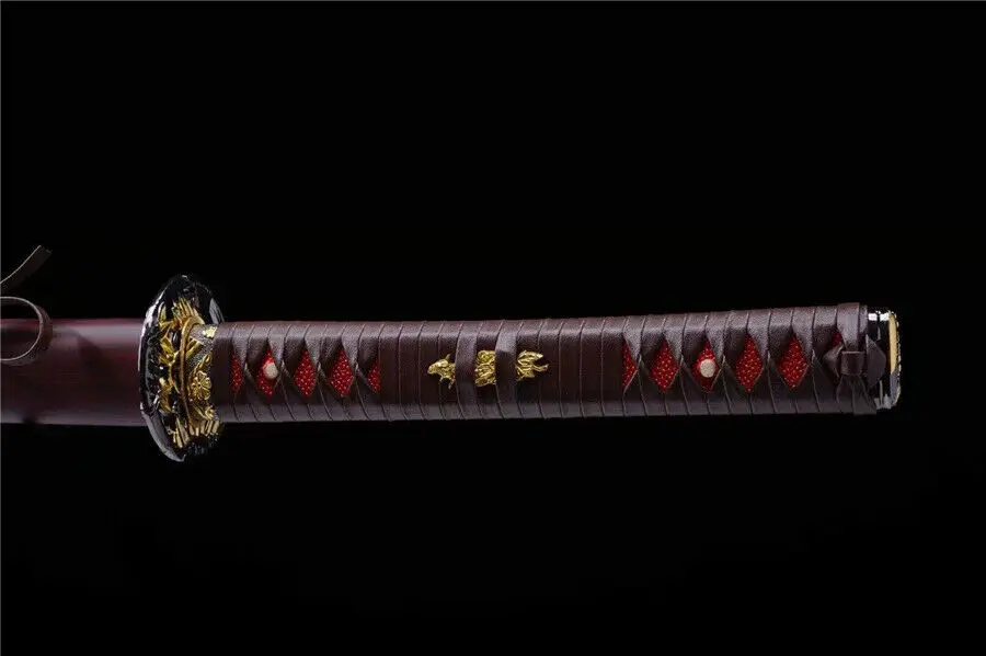 Japanese Sword Samurai Katana Clay Tempered T10 Carbon Steel Blade Sharp Knife HandMade