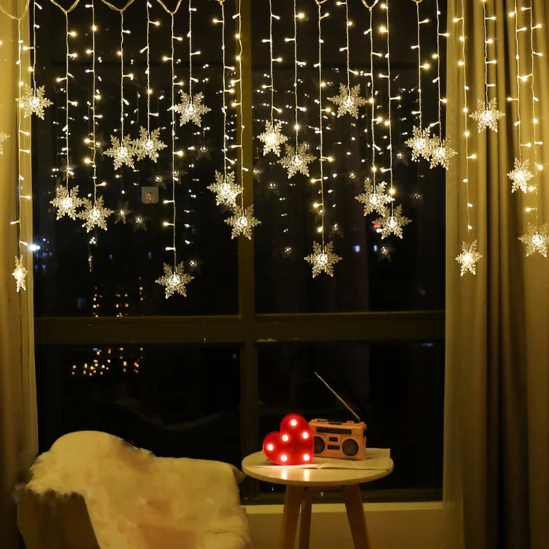 Guirlande Lumineuse Flocon De Neige À Led, Rideau De Noël, Lampe